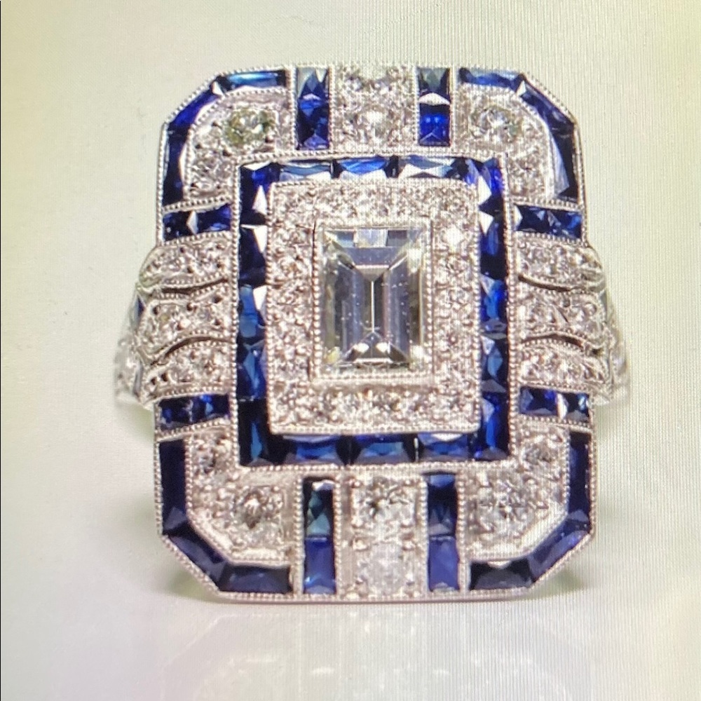 COPY - Beautiful large Art Deco Blue and white Sapphires not diamonds